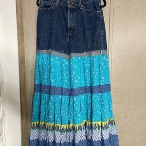 Upcycled Levi's Blue Denim Jeans Boho Floral Flare size 13 M